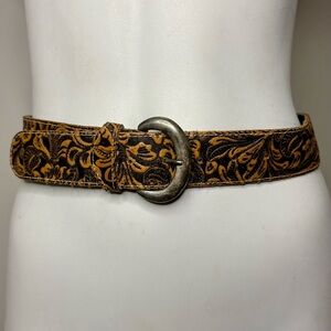 Vintage Brown Tooled Leather Belt